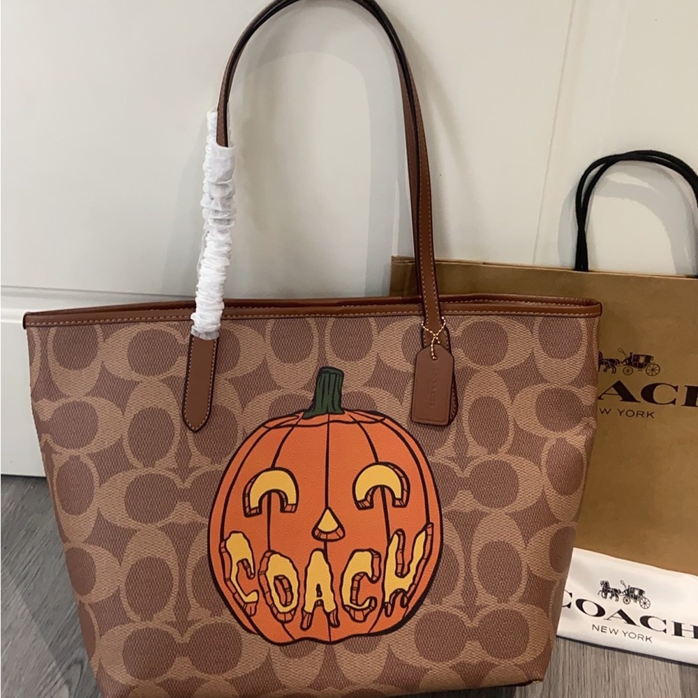 Coach Tan Pumpkin Graphic Tote